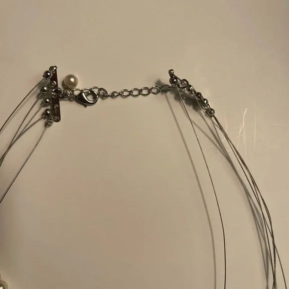 Multi stand necklace. Black beads and pearl beads.  Good condition. - Picture 3 of 3